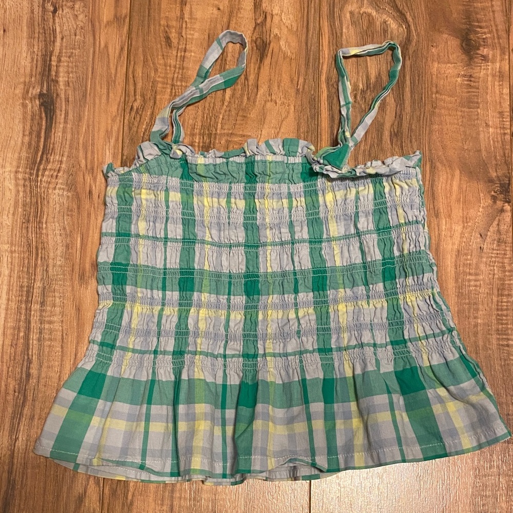 Green and Gray Plaid Women's Blouse
